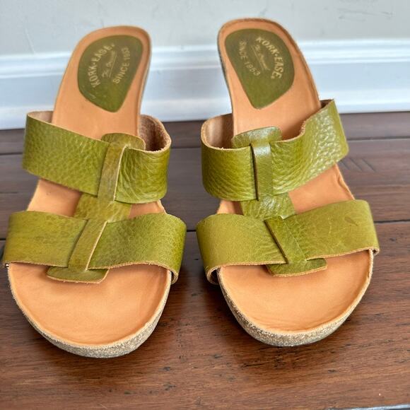 Kork Ease Mule Sandal Womens Sz10 Olive Green Leather Strap Wrapped Heel Slip On - Picture 4 of 12